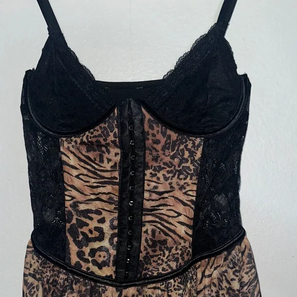 SHEIN Black and Brown Leopard Lace Mini Dress - Picture 3 of 4